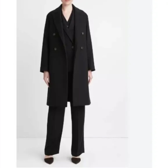 Vince Brushed Wool Blend Double Breasted Coat Black L NWT - Picture 1 of 13
